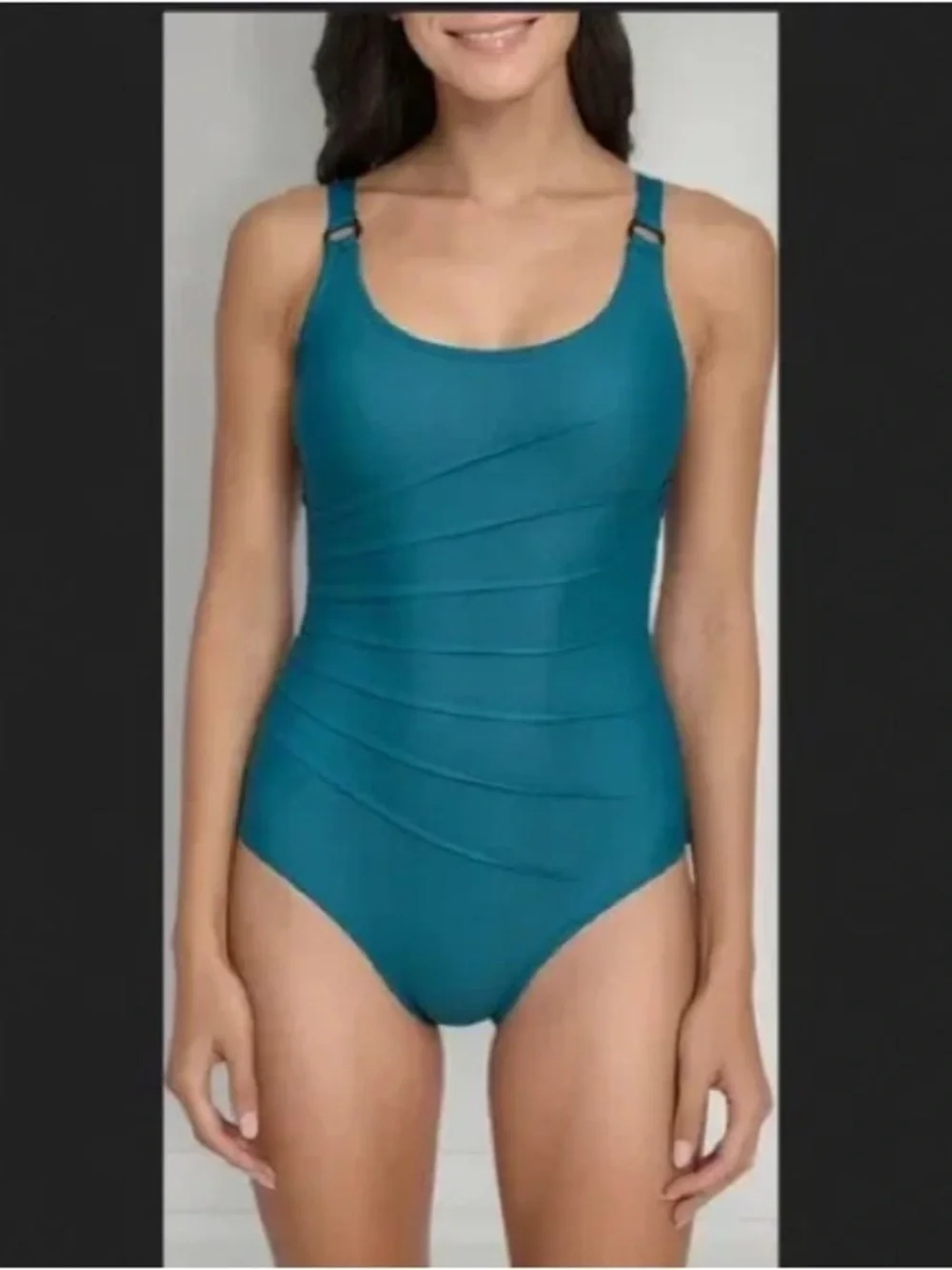 {DKNY} Teal One-Piece Swimsuit Bathing Suit with Ring-Strap Detail - Picture 9 of 9